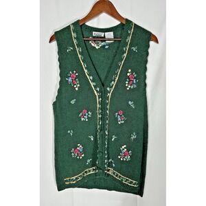 Vintage Capacity Sweater Vest Size M Floral Silk Green Forest Fairy Cottagecore‎